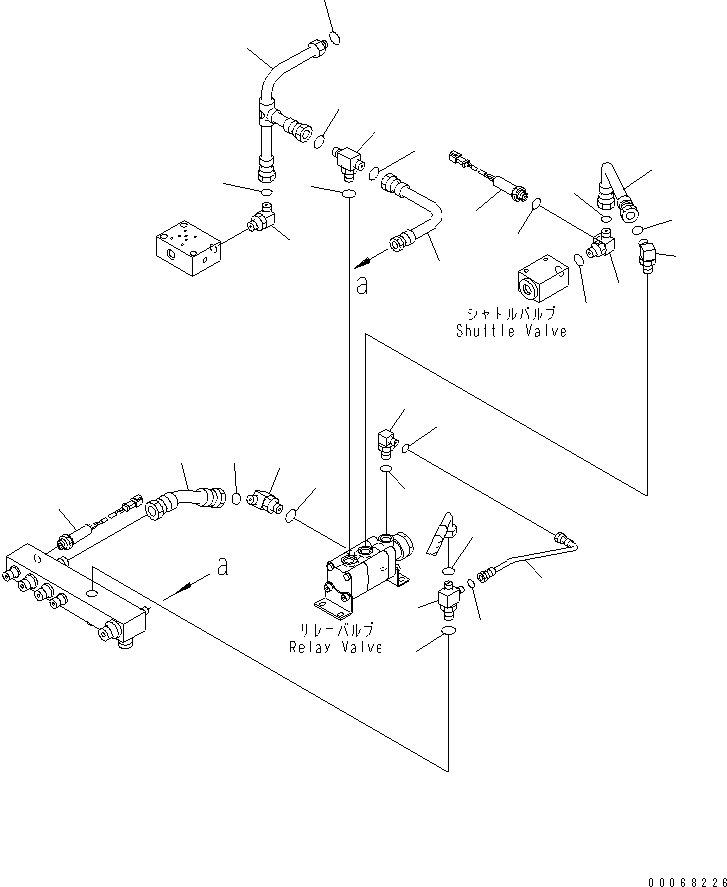 Komatsu parts book diagram for HD465-7R S/N 15001-15351 (W/O EGR): BRAKE PIPING (BLOCK TO FRONT BRAKE SHUTTLE VALVE) (1/2) (WITH ABS)(#15025-)