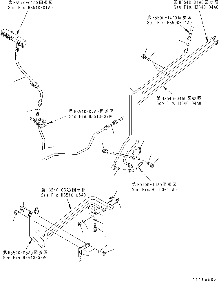 Komatsu parts book diagram for HD465-7R S/N 15001-15351 (W/O EGR): BRAKE PIPING (PARKING BRAKE TUBE)(#15001-15024)