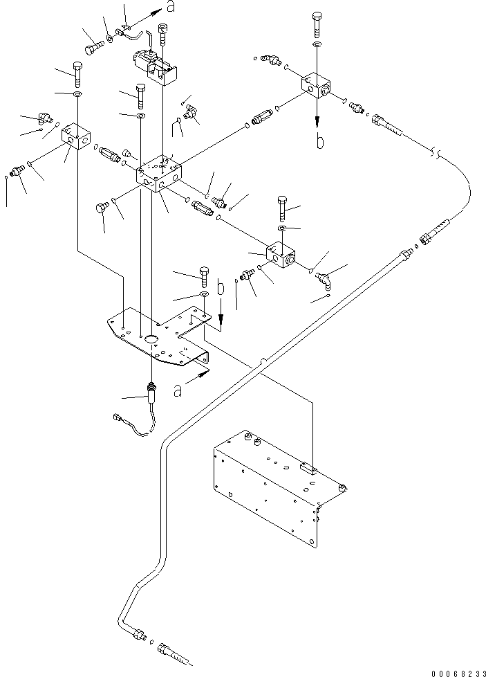 Komatsu parts book diagram for HD465-7R S/N 15001-15351 (W/O EGR): BRAKE PIPING (REAR CROSS PIPING) (BRACKET) (WITH ABS)(#15025-)