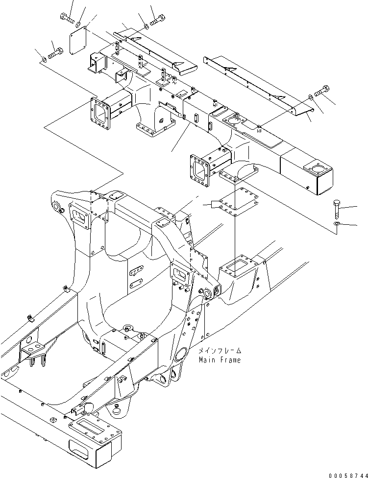 Komatsu parts book diagram for HD465-7R S/N 15001-15351 (W/O EGR): REAR SUPPORT (WITH MUFFLER)(#15001-15024)
