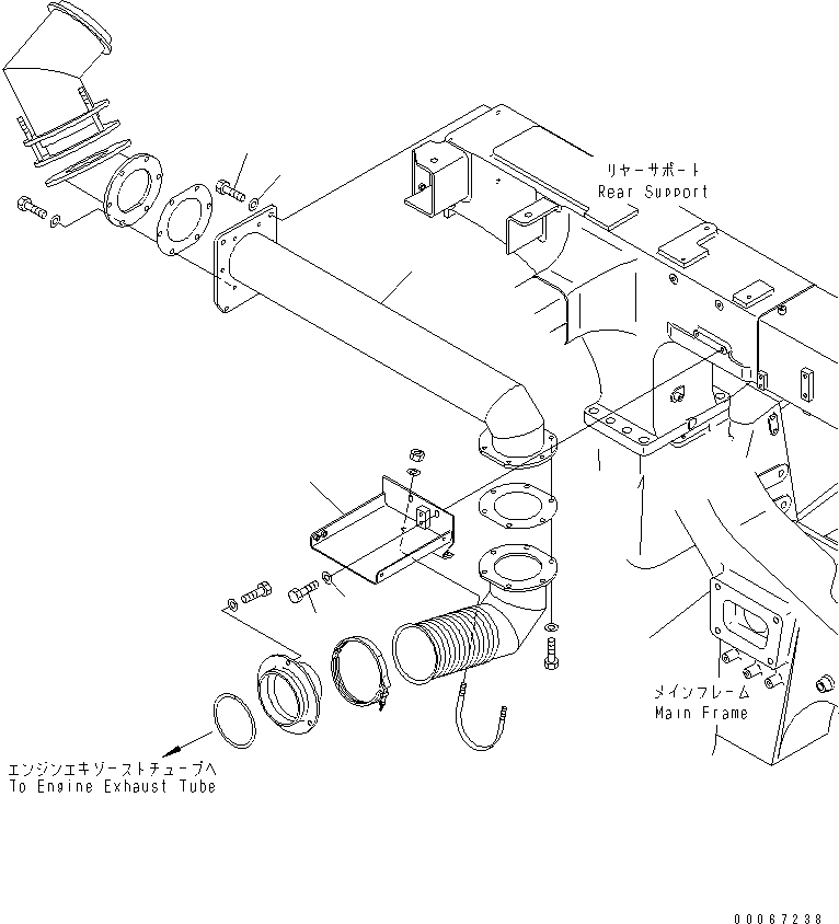 Komatsu parts book diagram for HD465-7R S/N 15001-15351 (W/O EGR): REAR SUPPORT (EXHAUST PIPING)(#15025-)