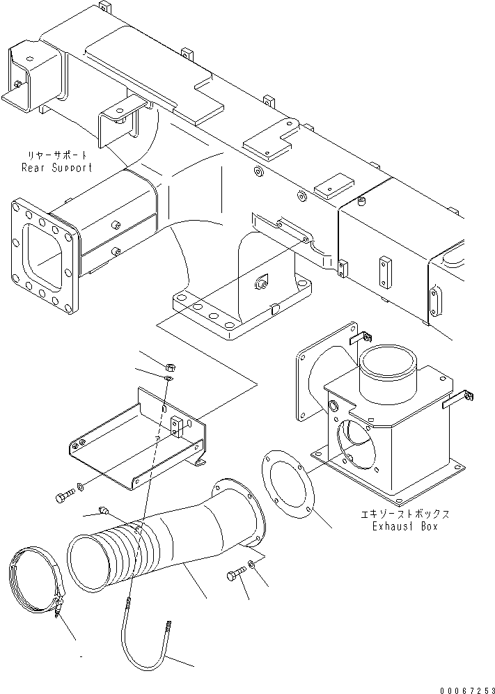 Komatsu parts book diagram for HD465-7R S/N 15001-15351 (W/O EGR): EXHAUST PIPING (WITH EXHAUST BOX)(#15025-)