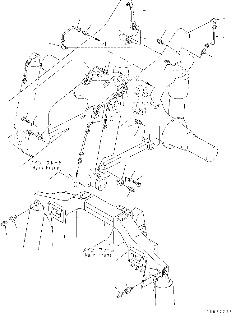 Komatsu parts book diagram for HD465-7R S/N 15001-15351 (W/O EGR): REAR LUBRICATION PIPING(#15025-)