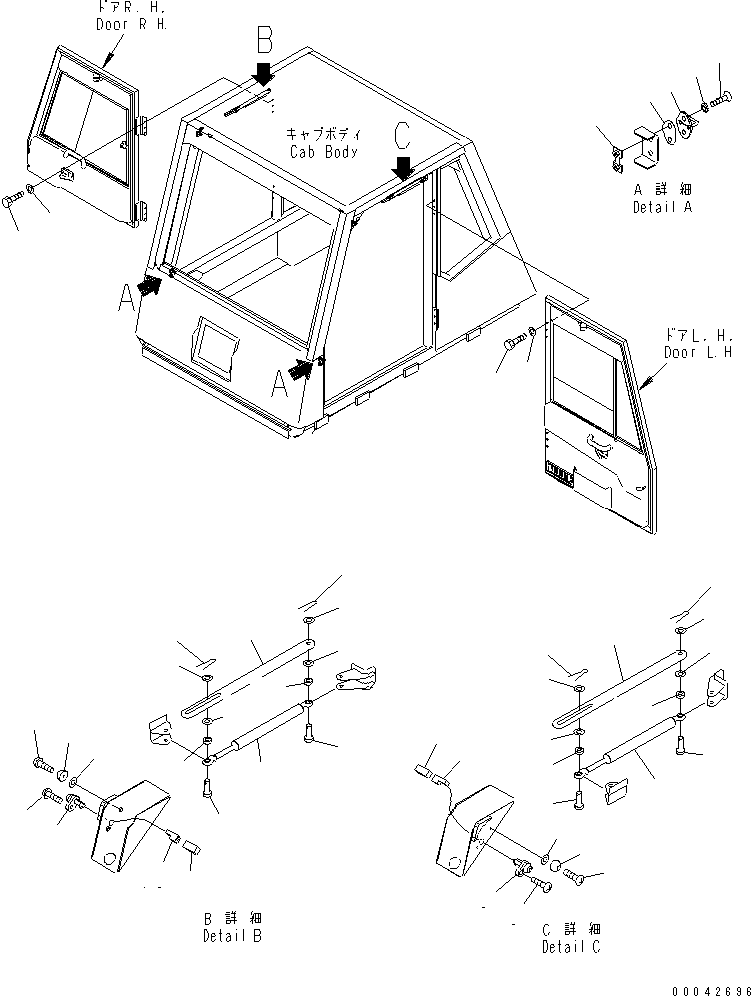 Komatsu parts book diagram for HD465-7R S/N 15001-15351 (W/O EGR): OPERATOR'S CAB (DOOR RELATED PARTS)(#15001-)