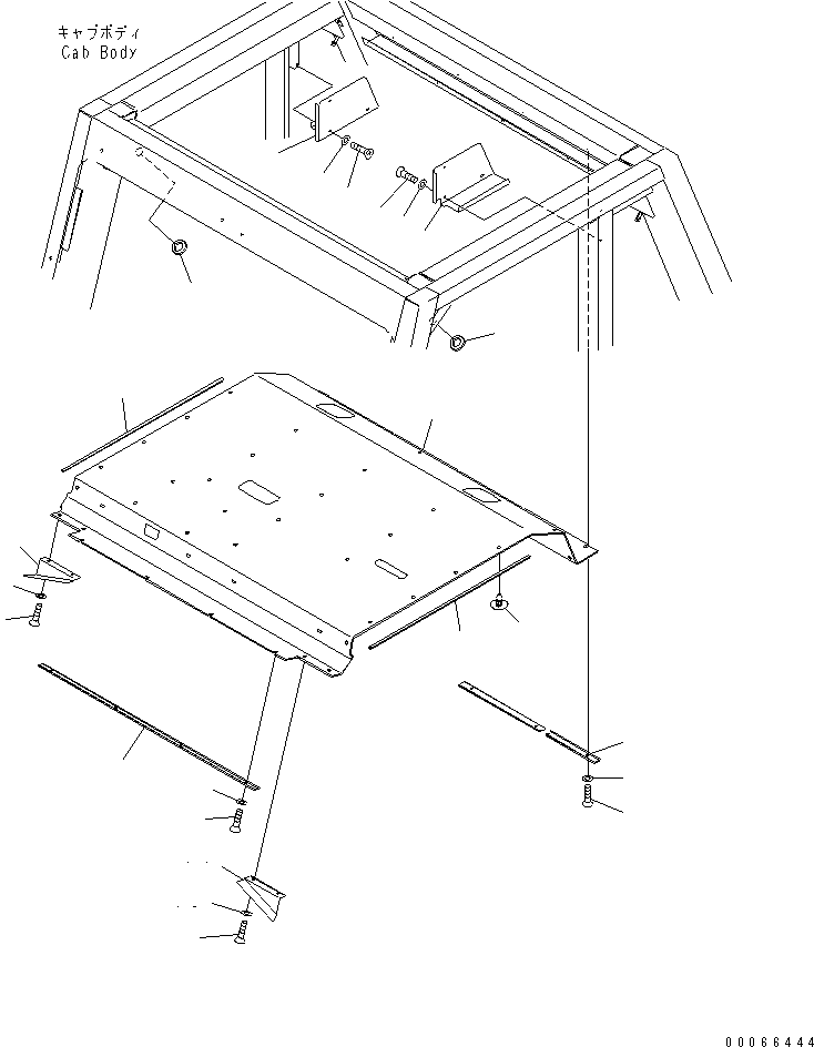 Komatsu parts book diagram for HD465-7R S/N 15001-15351 (W/O EGR): OPERATOR'S CAB (ROOF PAD AND COVER) (PAYLOAD METER)(#15001-)