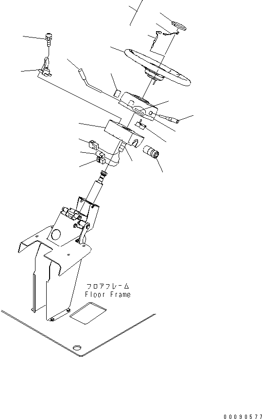 Komatsu parts book diagram for HD465-7R S/N 15001-15351 (W/O EGR): FLOOR (COLUMN SWITCH AND STEERING WHEEL)(#15001-)
