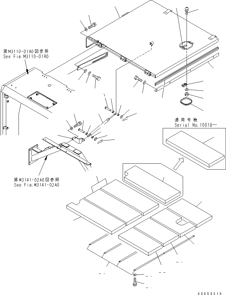 Komatsu parts book diagram for HD465-7R S/N 15001-15351 (W/O EGR): HOOD (1/2) (FOR EC REGULATION)(#15001-15024)