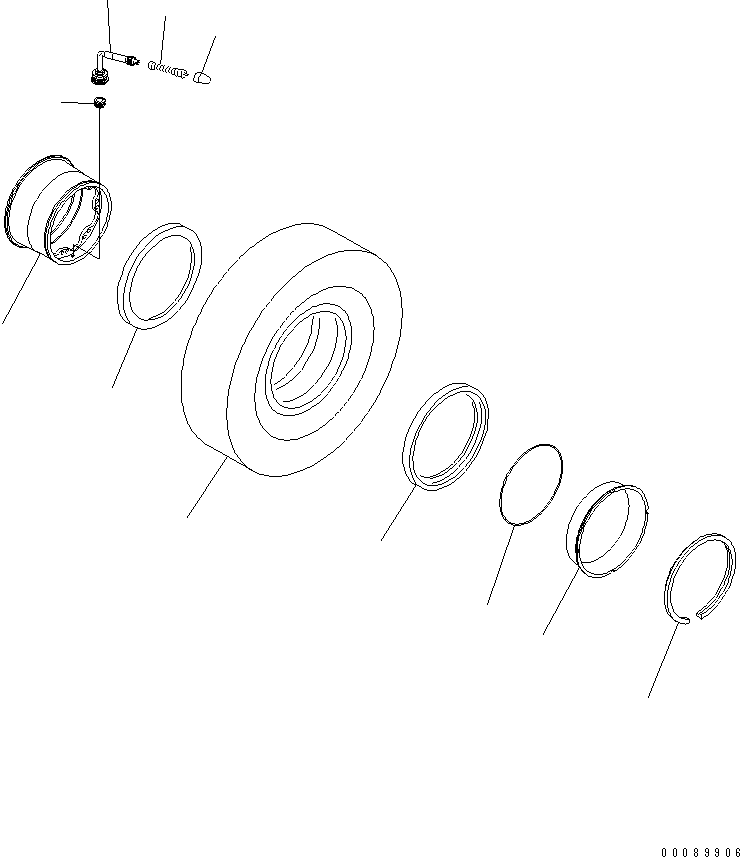 Komatsu parts book diagram for HD465-7R S/N 15001-15351 (W/O EGR): RIM AND TIRE (FRONT) (24.0-R35 ?E4 ?VRLSA) (FOR WIL RIM)(#15309-)