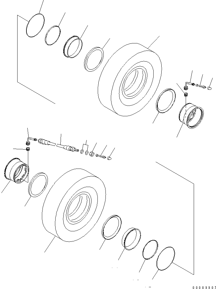 Komatsu parts book diagram for HD465-7R S/N 15001-15351 (W/O EGR): RIM AND TIRE (REAR) (24.0-R35 ?E3 ?GP) (FOR WIL RIM)(#15309-)