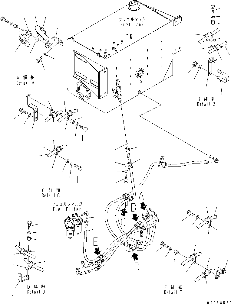 Dump Trucks Komatsu / HD605-7R S/N 15001-15351 (W/O EGR)(hd605-1c) / FUEL LINE (1/2)(#15001-15024)(090190 : D0200-01A0)