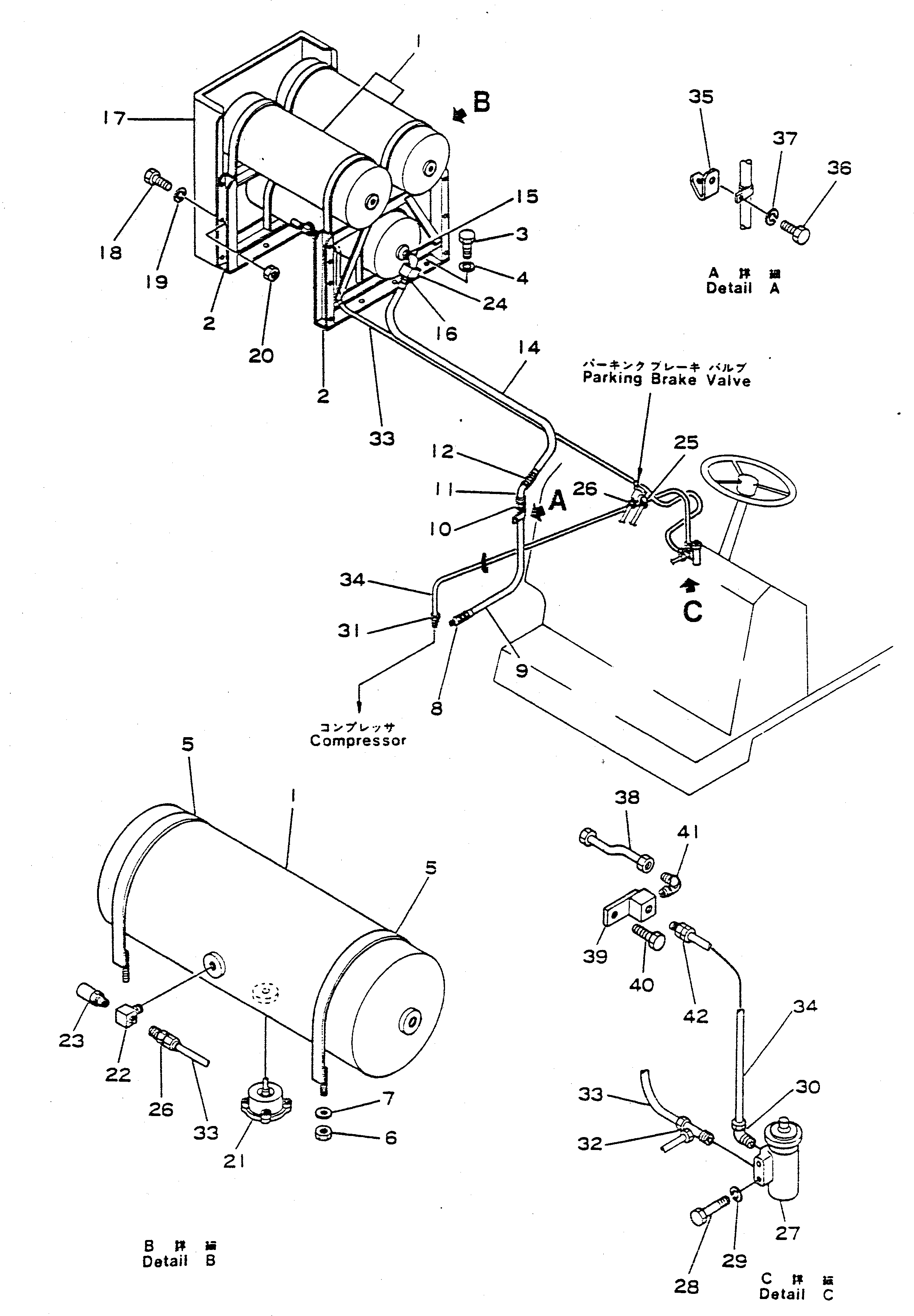 Dump Trucks Komatsu / HD680-2 S/N 1002-UP(hd680-2c) / AIR RESERVOIR PIPING (1/2)(090240 : 351)