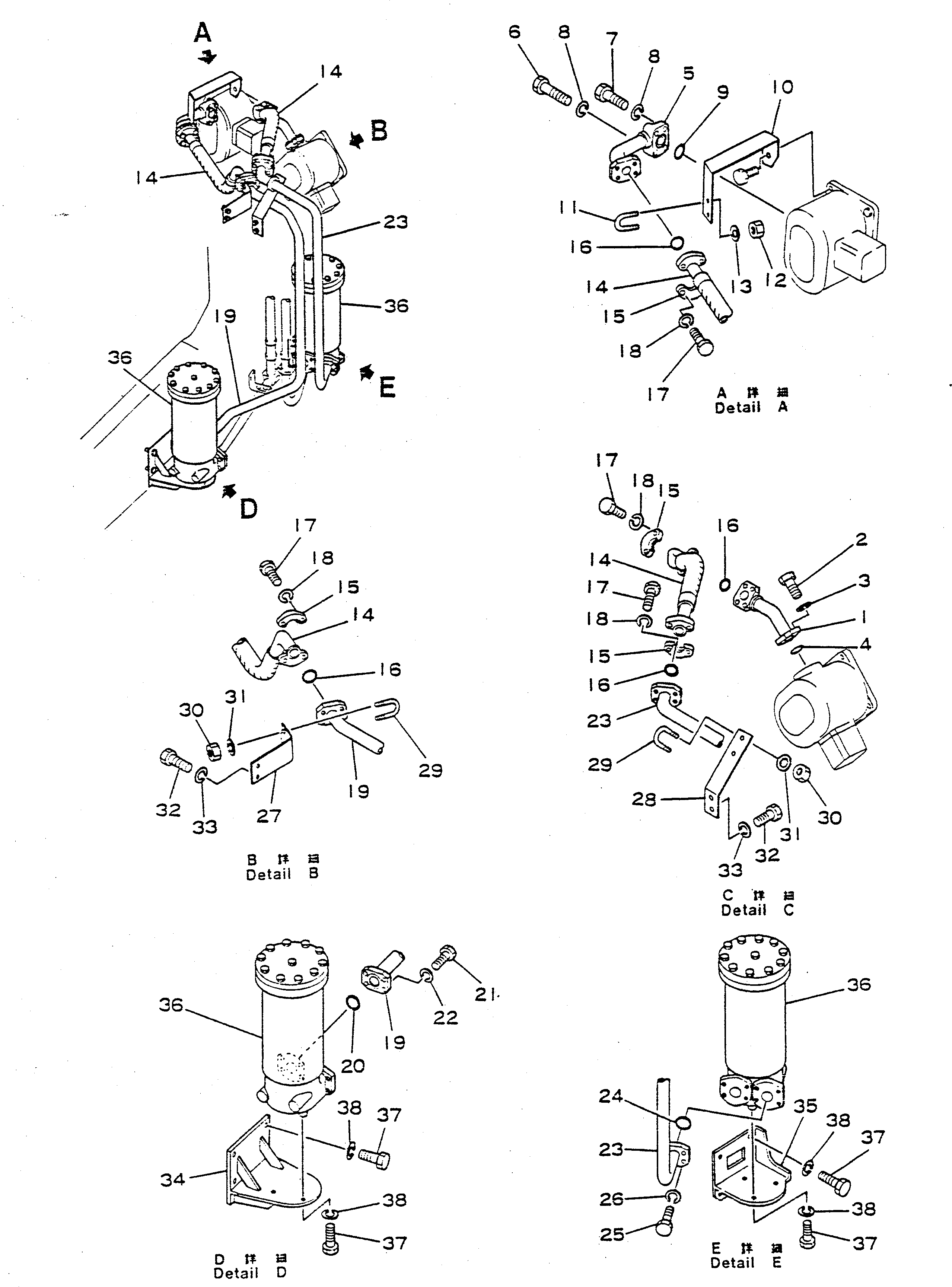 Dump Trucks Komatsu / HD680-2 S/N 1002-UP(hd680-2c) / HYDRAULIC PUMP TO FILTER PIPING(#1055-)(180220 : 642A)