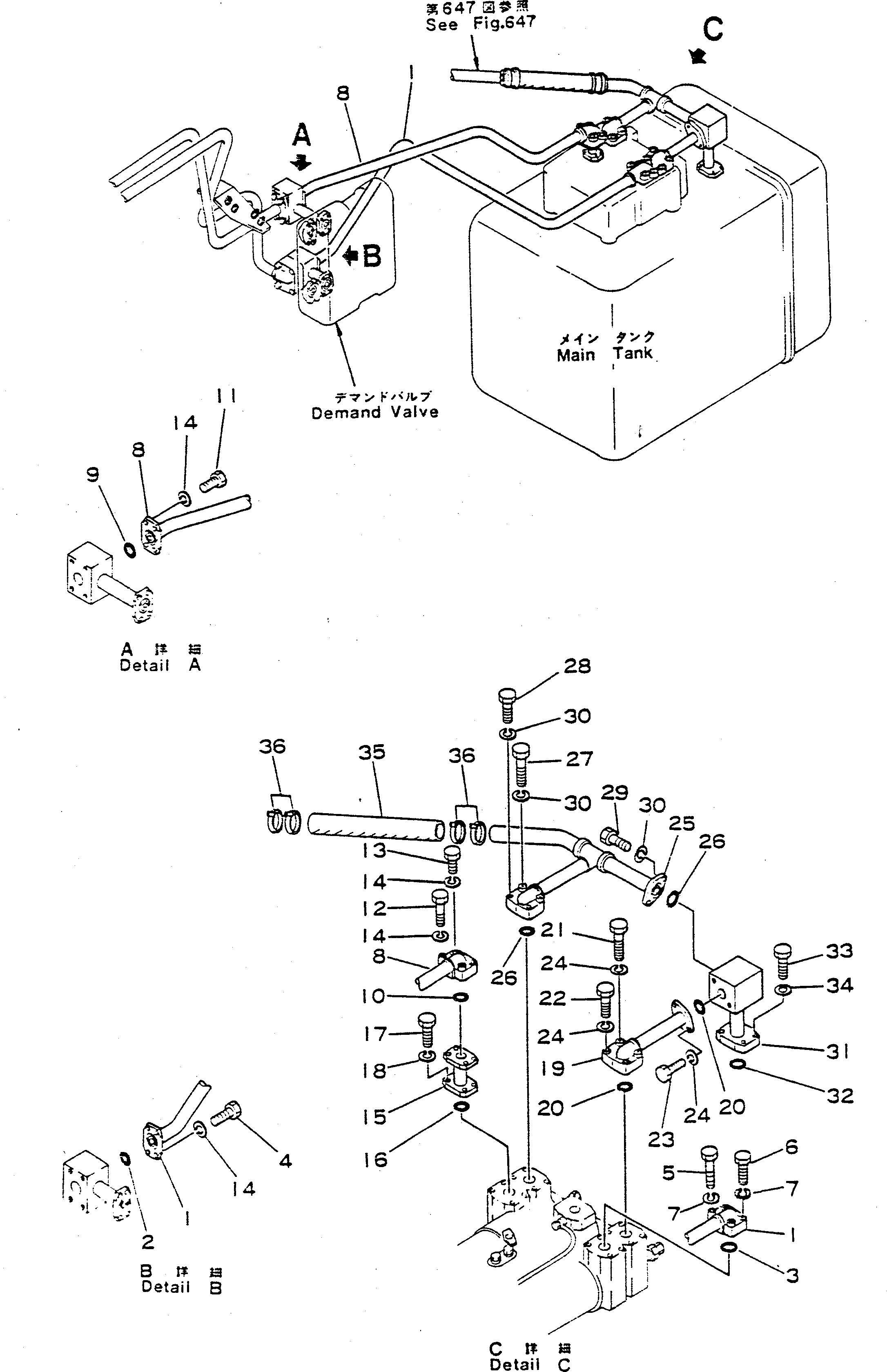 Dump Trucks Komatsu / HD680-2 S/N 1002-UP(hd680-2c) / DEMAND VALVE TO TANK PIPING(180240 : 644)