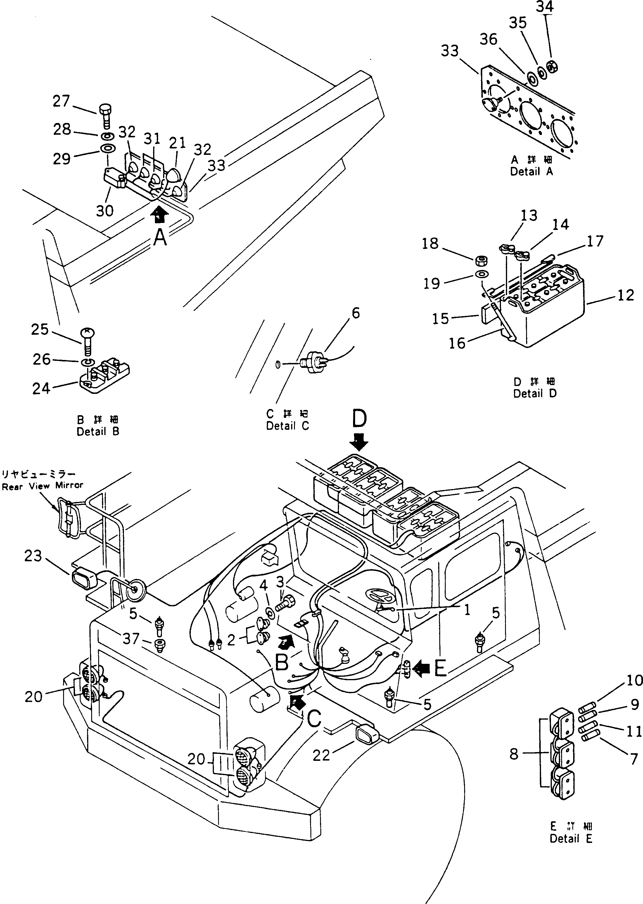 Komatsu parts book diagram for HD780-1 S/N 1002-UP: BATTERY AND RELAY SWITCH
