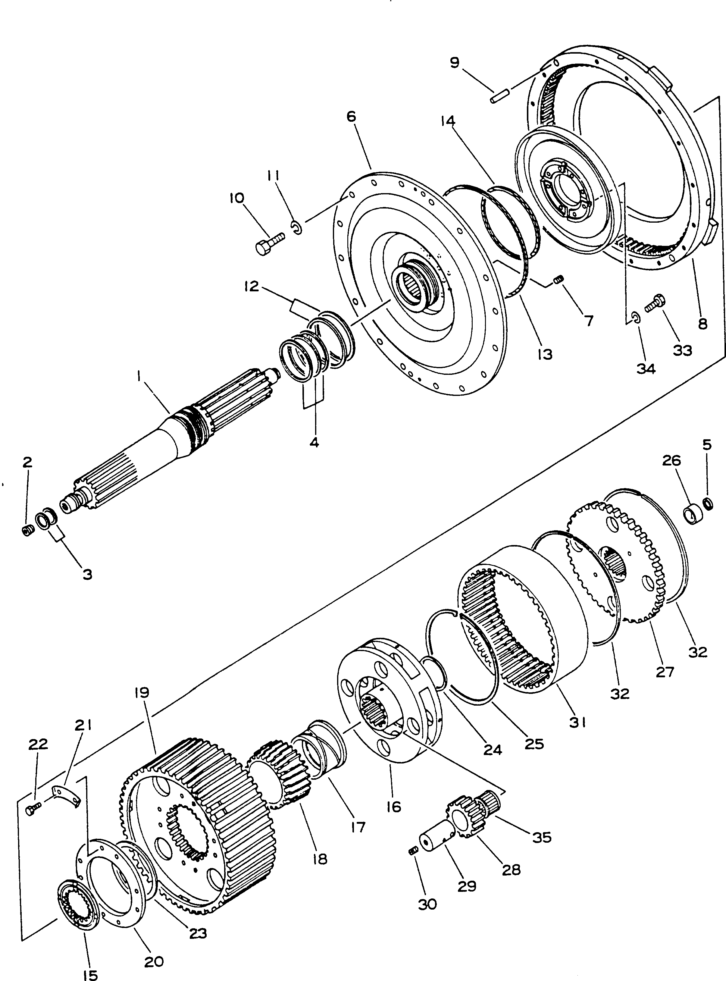 Komatsu parts book diagram for HD780-1 S/N 1002-UP: TRANSMISSION SHAFT AND GEAR