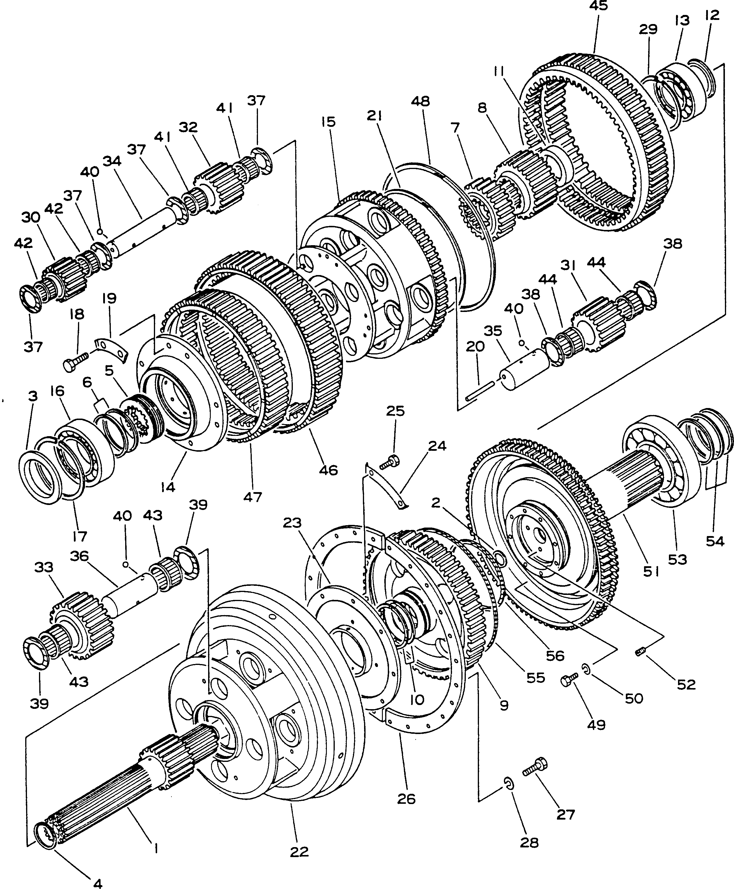 Komatsu parts book diagram for HD780-1 S/N 1002-UP: TRANSMISSION OUTPUT SHAFT GEAR AND CLUTCH