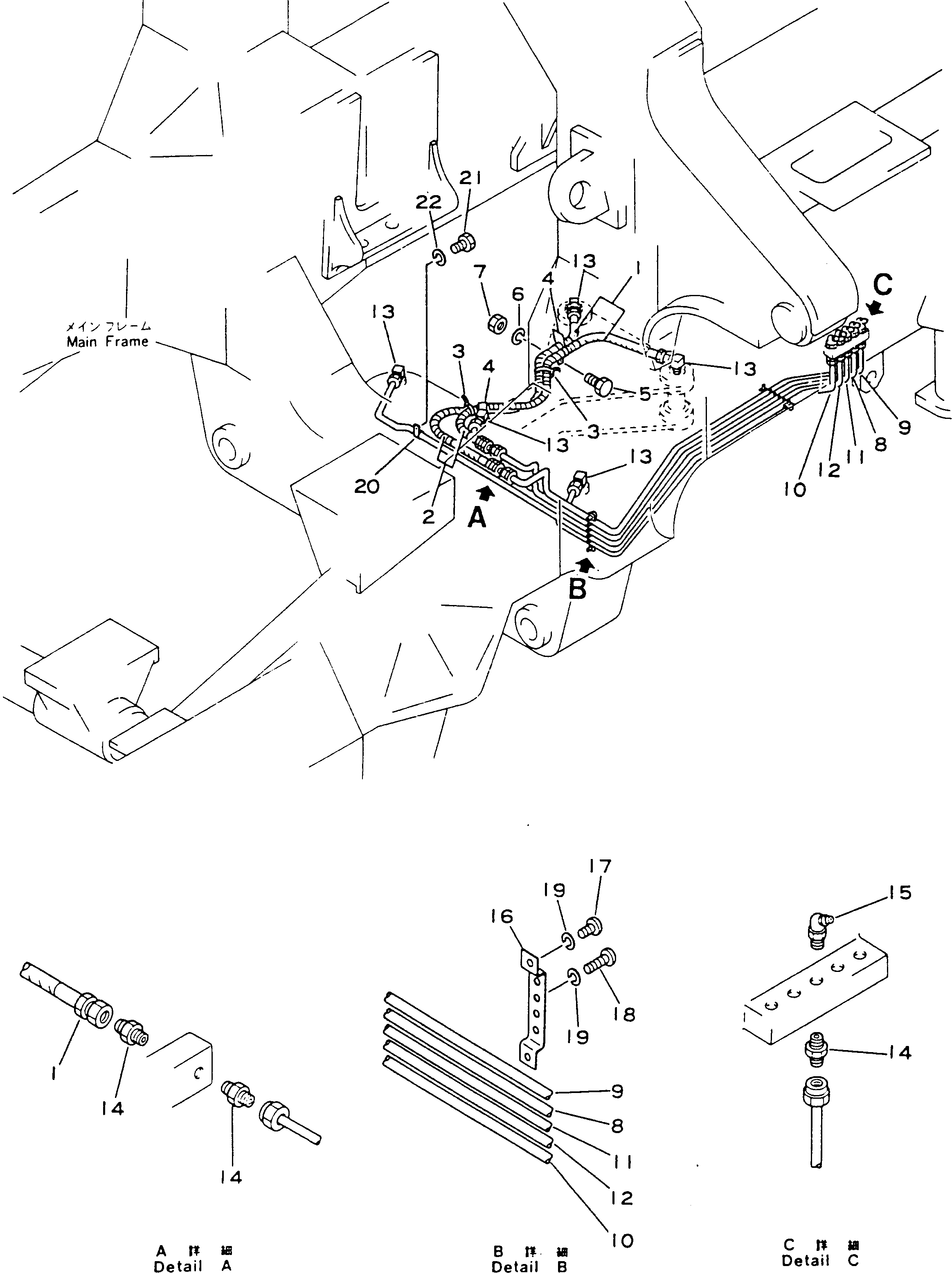 Komatsu parts book diagram for HD780-1 S/N 1002-UP: GREASE PIPING (1/2)
