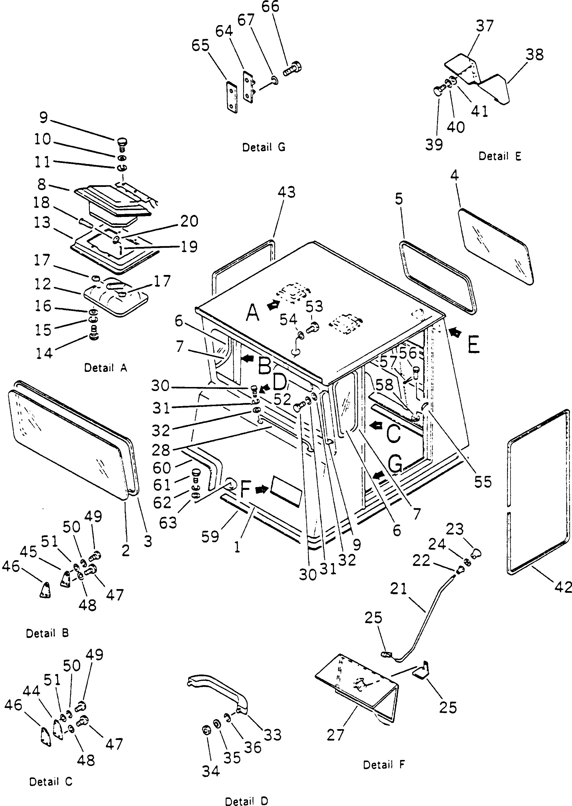 Komatsu parts book diagram for HD780-1 S/N 1002-UP: OPERATOR'S CAB (1/2)