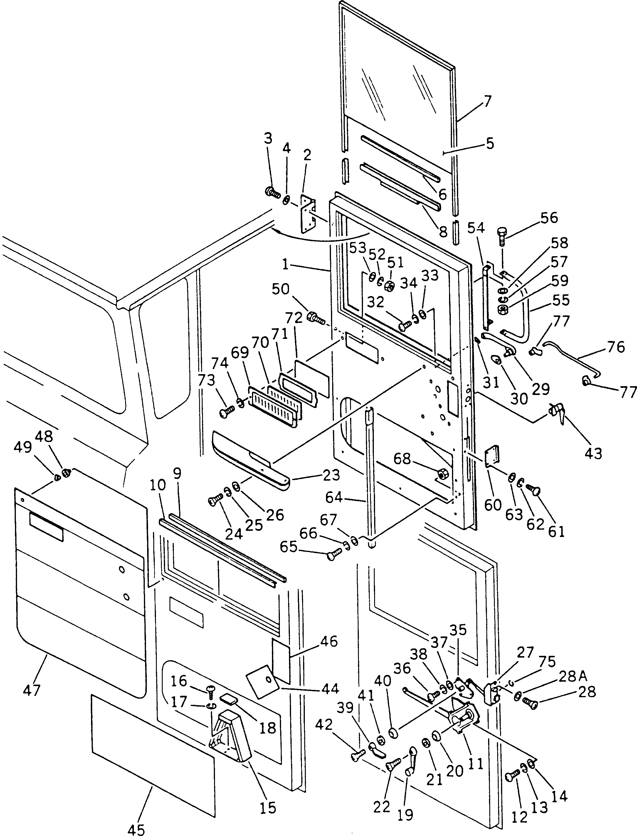 Komatsu parts book diagram for HD780-1 S/N 1002-UP: DOOR ? L.H. ARM REST ASS'Y