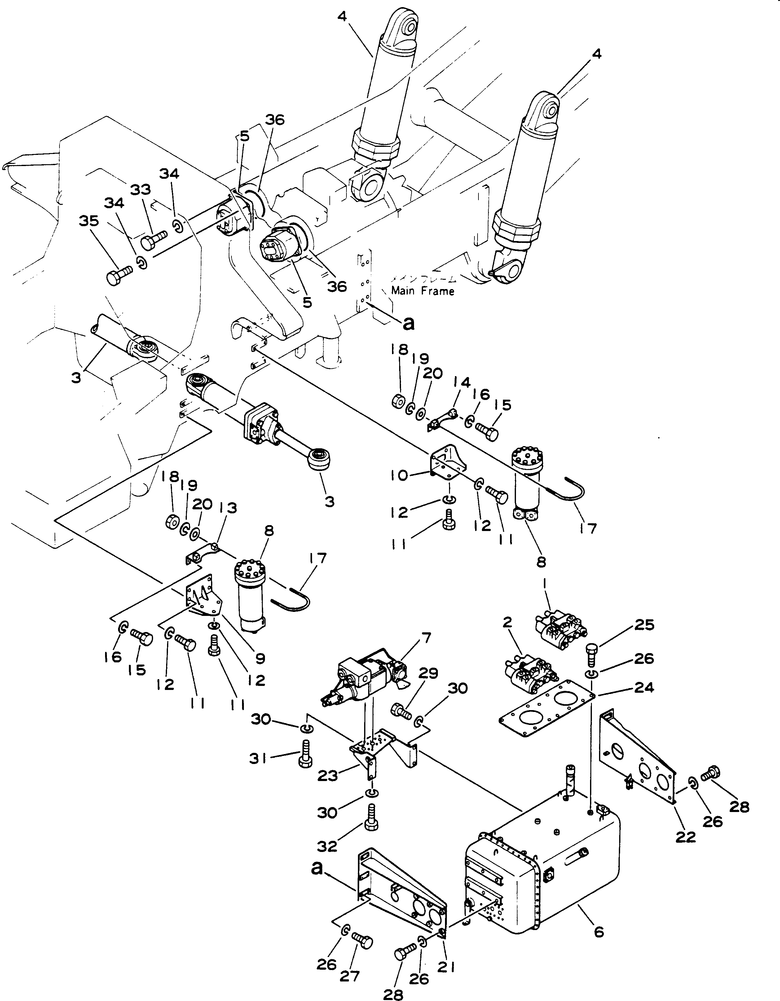 Komatsu parts book diagram for HD780-1 S/N 1002-UP: HYDRAULIC UNIT AND BRACKET