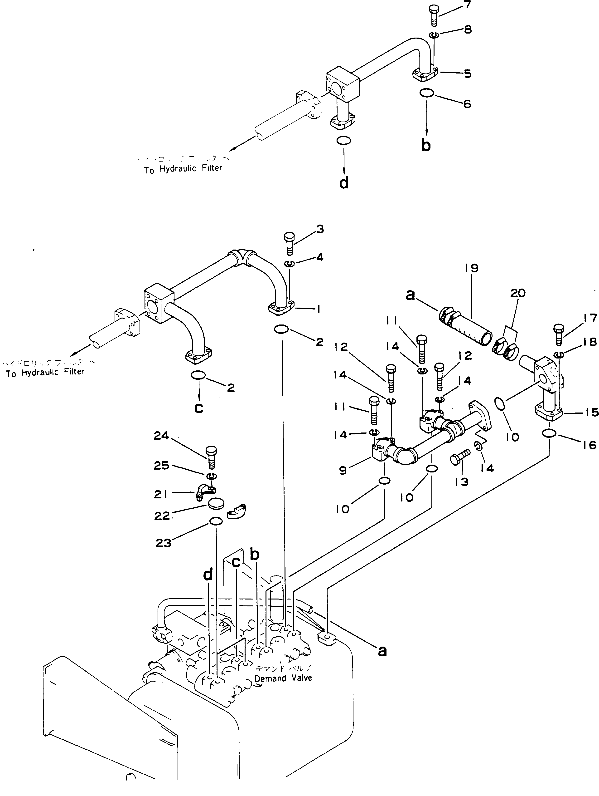 Komatsu parts book diagram for HD780-1 S/N 1002-UP: DEMAND VALVE TO TANK PIPING