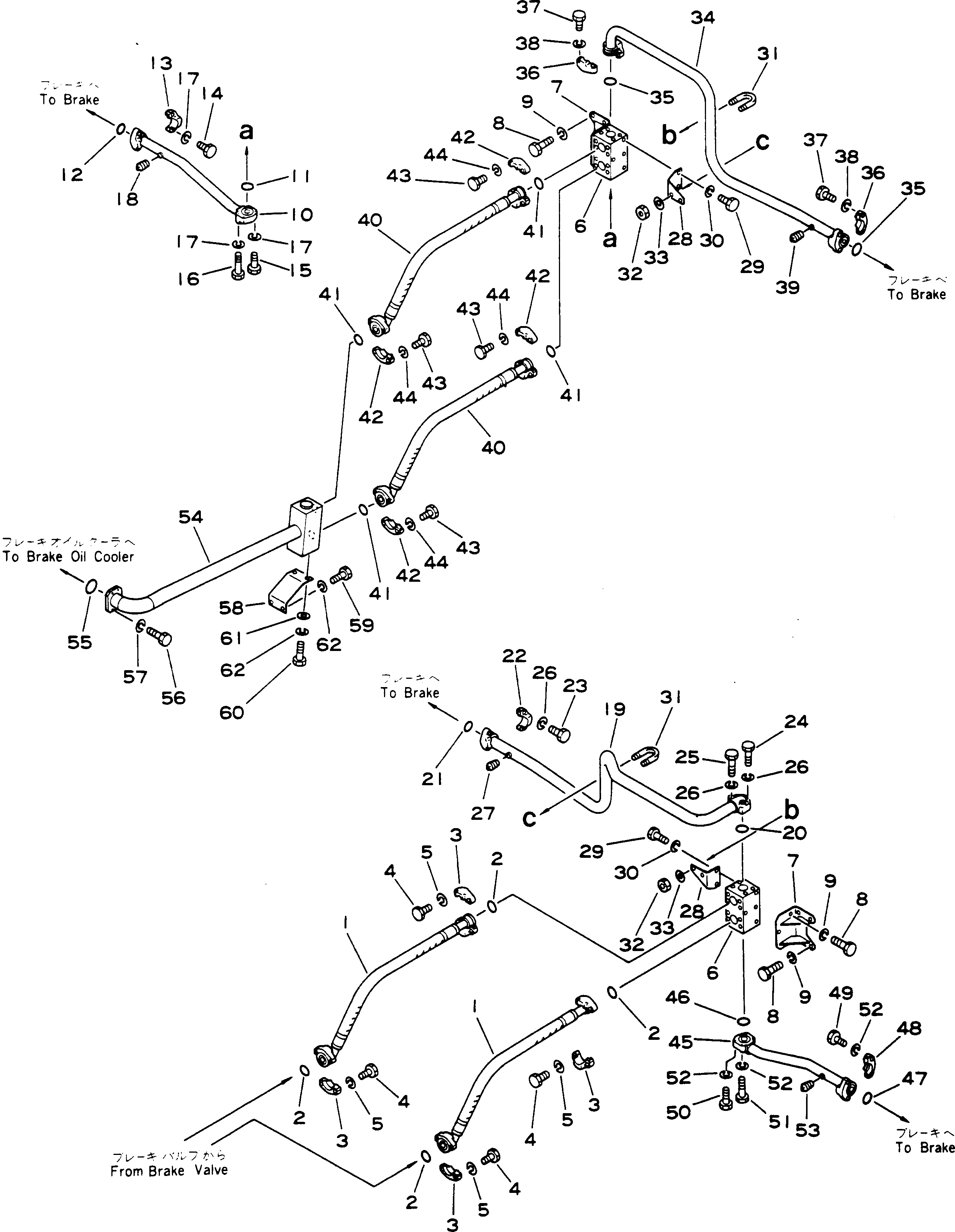 Komatsu parts book diagram for HD780-1 S/N 1002-UP: BRAKE OIL COOLER TO TANK PIPING (2/2)