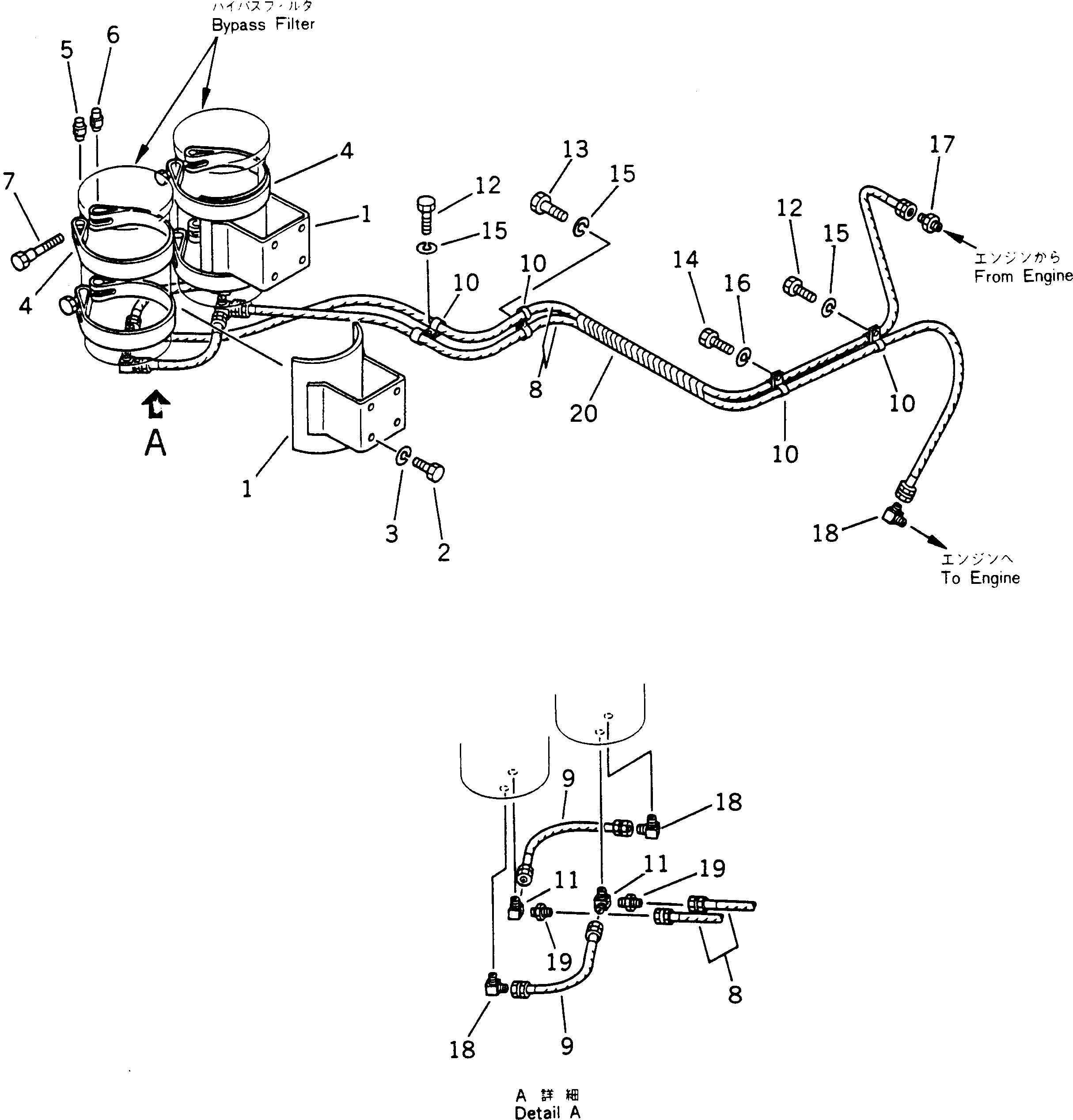 Dump Trucks Komatsu / HD785-1S S/N 1002-UP(hd785-0r) / BYPASS FILTER MOUNT AND PIPING(030030 : 108)
