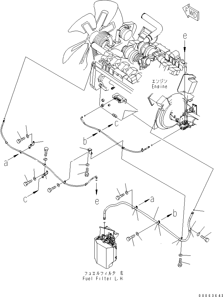 Komatsu parts book diagram for HD785-7 S/N 7001-8172: ENGINE (FUEL LINE) (FILTTER TO ENGINE)(#7169-)