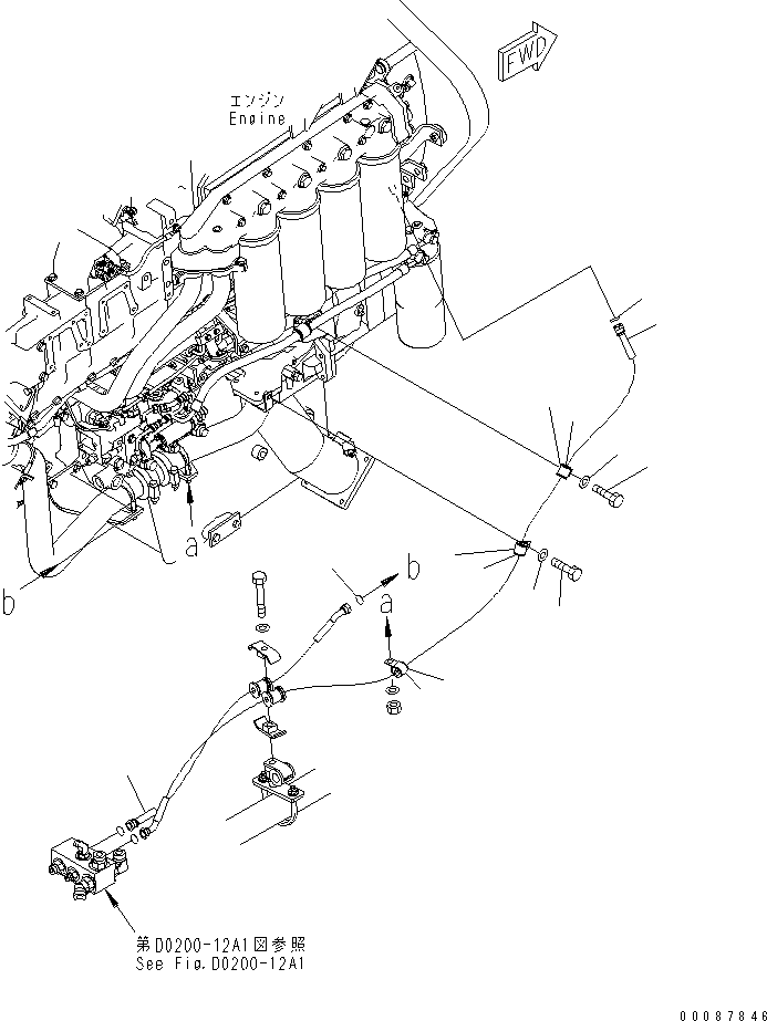 Komatsu parts book diagram for HD785-7 S/N 7001-8172: ENGINE (FUEL LINE) (BLOCK TO ENGINE) (R.H.) (ADDITIONAL FUEL FILTER)(#7169-)