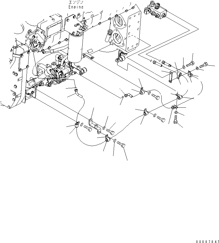 Komatsu parts book diagram for HD785-7 S/N 7001-8172: ENGINE (FUEL LINE) (BLOCK TO ENGINE) (L.H.) (ADDITIONAL FUEL FILTER)(#7169-)