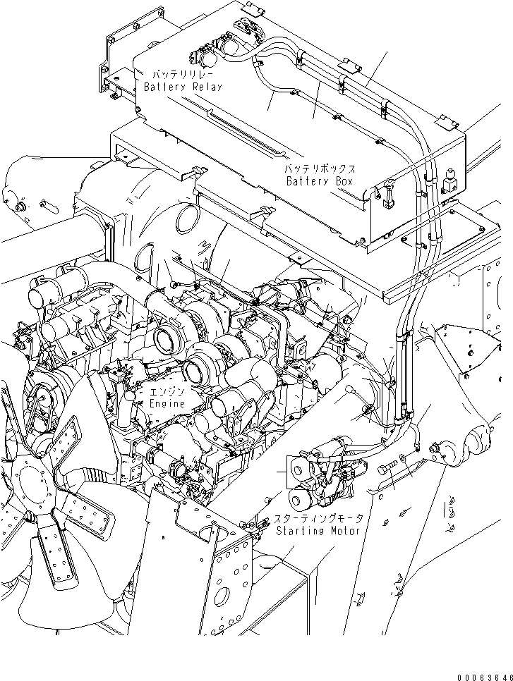 Komatsu parts book diagram for HD785-7 S/N 7001-8172: ENGINE EARTH AND HEATER RELAY HARNESS(#7169-)