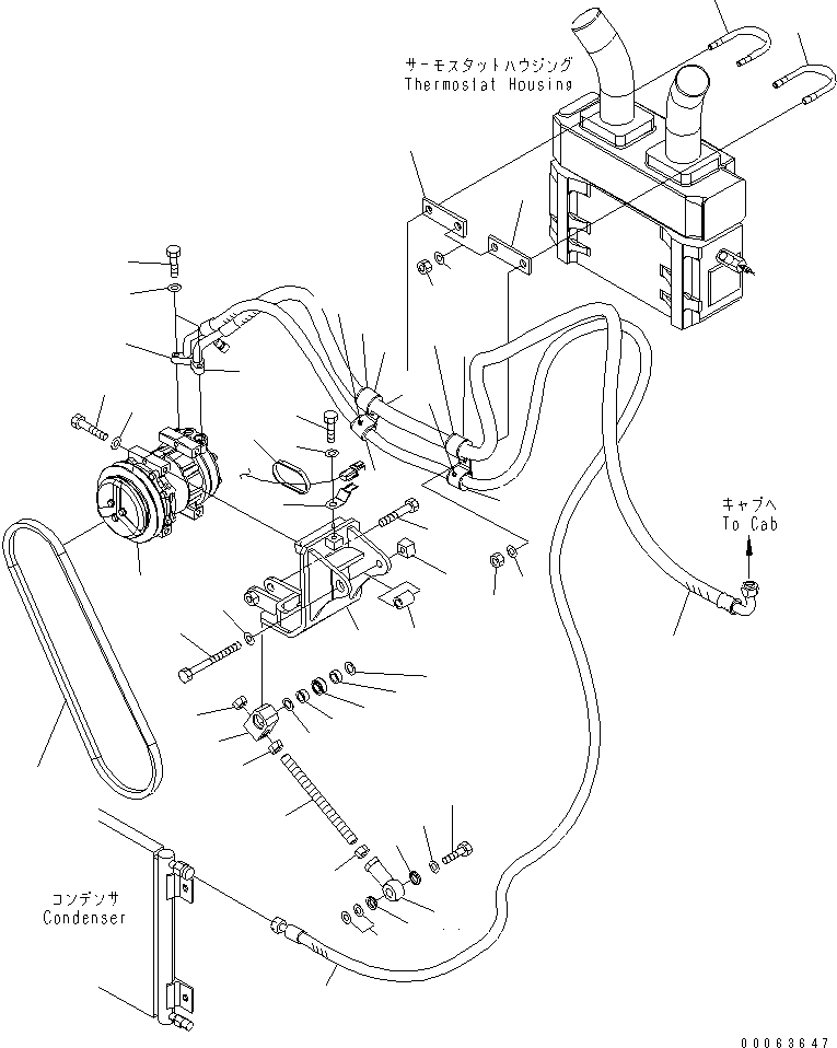 Komatsu parts book diagram for HD785-7 S/N 7001-8172: ENGINE (AIR CONDITIONER RELATED PARTS) (1/2)(#7169-)