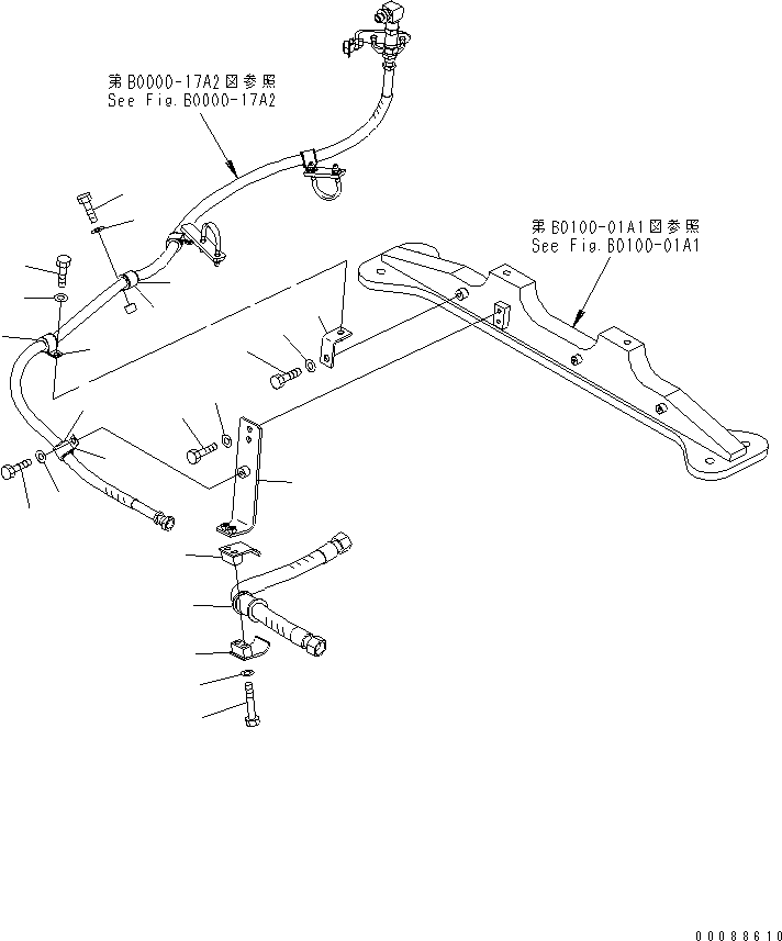 Komatsu parts book diagram for HD785-7 S/N 7001-8172: ENGINE (ENGINE PRE-LUBE SYSTEM) (PIPING) (1/2)(#7855-)