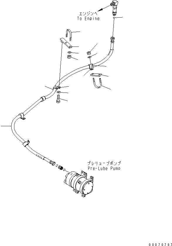 Komatsu parts book diagram for HD785-7 S/N 7001-8172: ENGINE (ENGINE PRE-LUBE SYSTEM) (PIPING) (2/2)(#7855-)