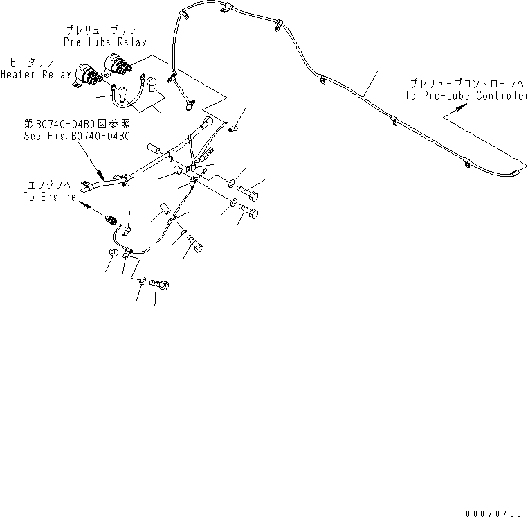 Komatsu parts book diagram for HD785-7 S/N 7001-8172: ENGINE PRE-LUBE SYSTEM (WIRING HARNESS) (2/4)(#7169-7900)