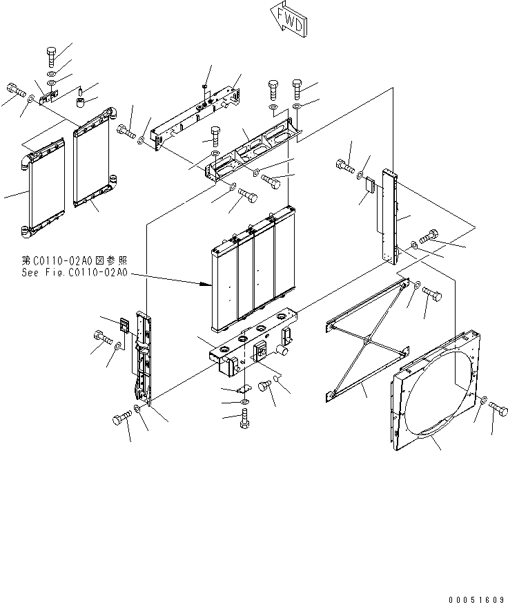 Komatsu parts book diagram for HD785-7 S/N 7001-8172: RADIATOR (1/2)(#7001-7168)
