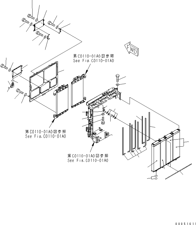 Komatsu parts book diagram for HD785-7 S/N 7001-8172: RADIATOR (2/2) (WITH AIR CONDITIONER)(#7001-7168)