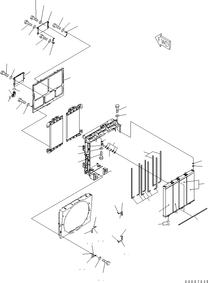 Komatsu parts book diagram for HD785-7 S/N 7001-8172: RADIATOR (2/2) (WITH AIR CONDITIONER)(#7739-7918)
