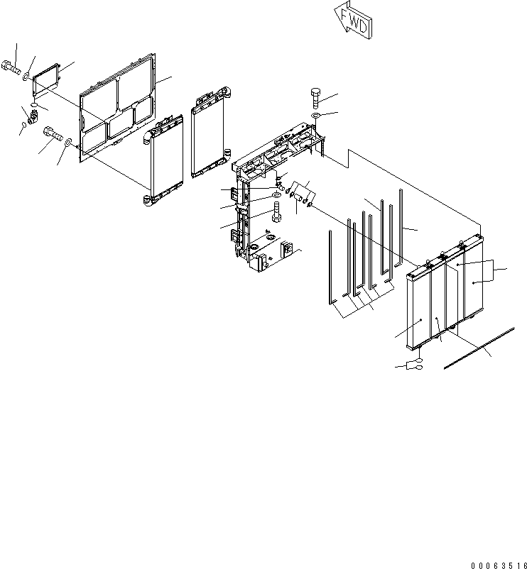 Komatsu parts book diagram for HD785-7 S/N 7001-8172: RADIATOR (2/2)(#7169-7738)