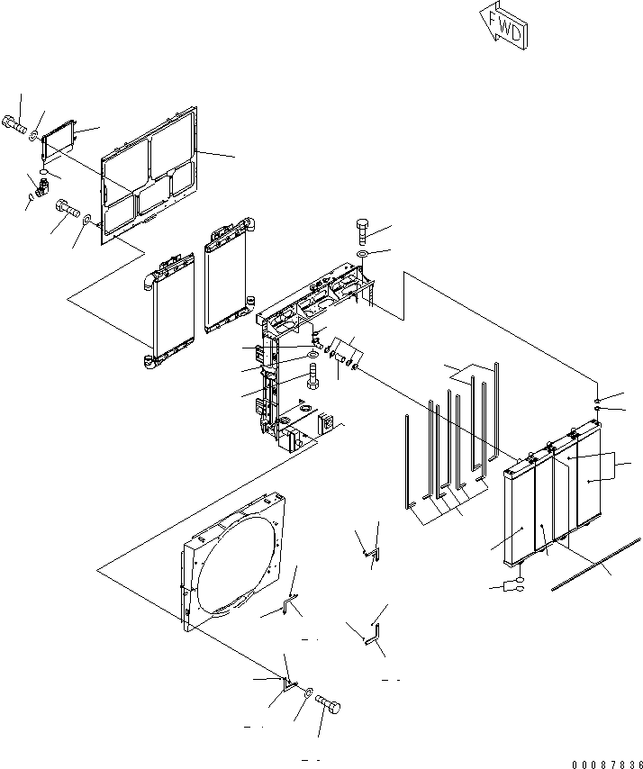 Komatsu parts book diagram for HD785-7 S/N 7001-8172: RADIATOR (2/2)(#7739-7918)
