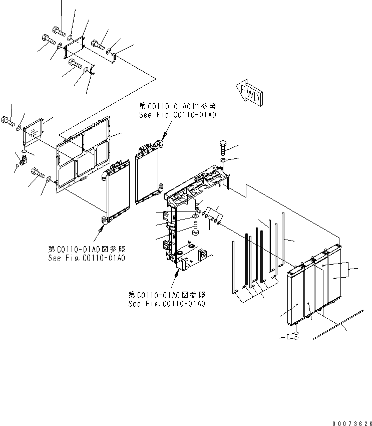 Komatsu parts book diagram for HD785-7 S/N 7001-8172: RADIATOR (2/2) (WITH AIR CONDITIONER) (TROPICAL SPEC.)(#7169-7738)