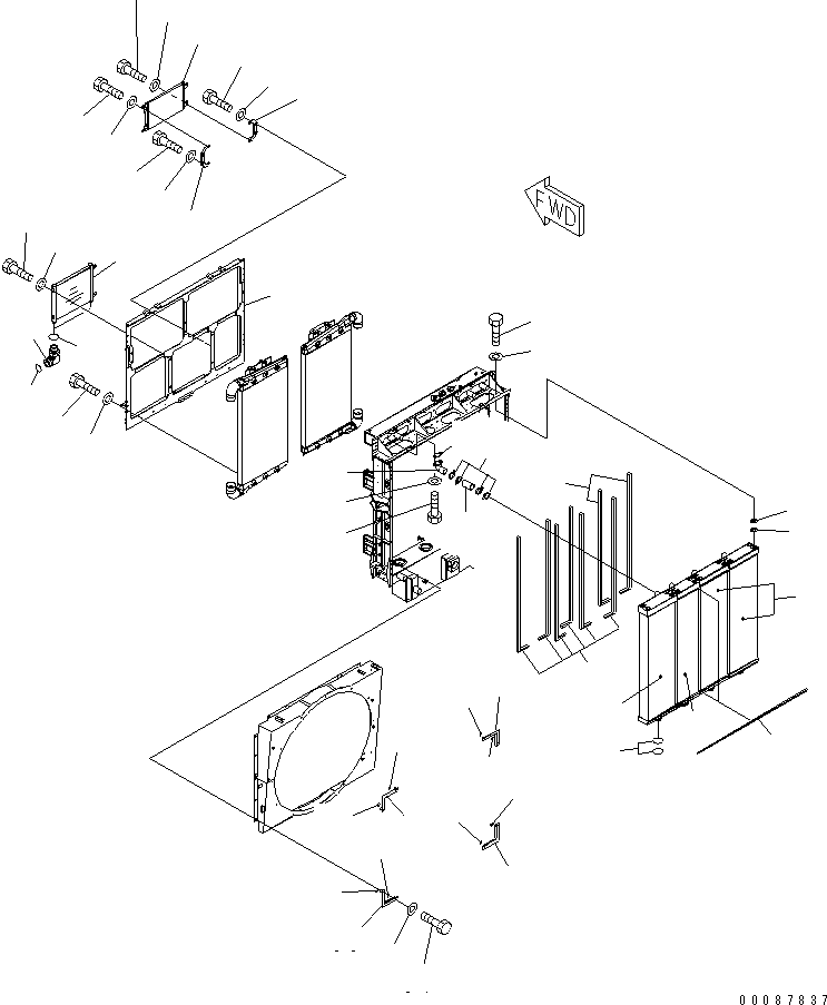 Komatsu parts book diagram for HD785-7 S/N 7001-8172: RADIATOR (2/2) (WITH AIR CONDITIONER) (TROPICAL SPEC.)(#7739-7918)