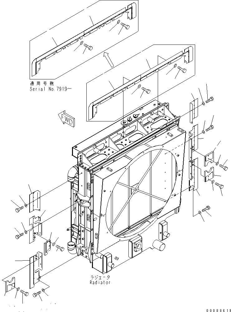 Komatsu parts book diagram for HD785-7 S/N 7001-8172: RADIATOR (BUFFLE) (TROPICAL SPEC.)(#7169-)