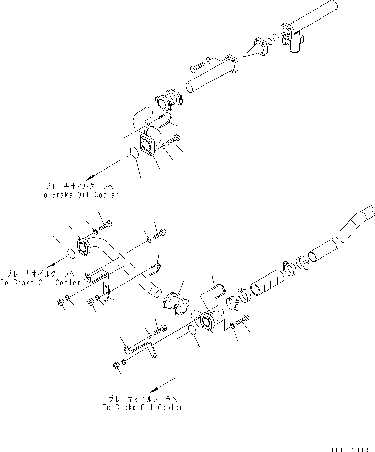 Komatsu parts book diagram for HD785-7 S/N 7001-8172: RADIATOR (BRAKE COOLER PIPING) (FOR OIL COOLER STRAINER AND CAUTION)(#8128-)