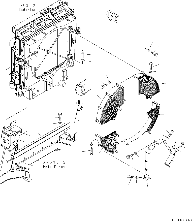 Komatsu parts book diagram for HD785-7 S/N 7001-8172: RADIATOR (FAN NET AND MOUNTING PARTS)(#7169-)