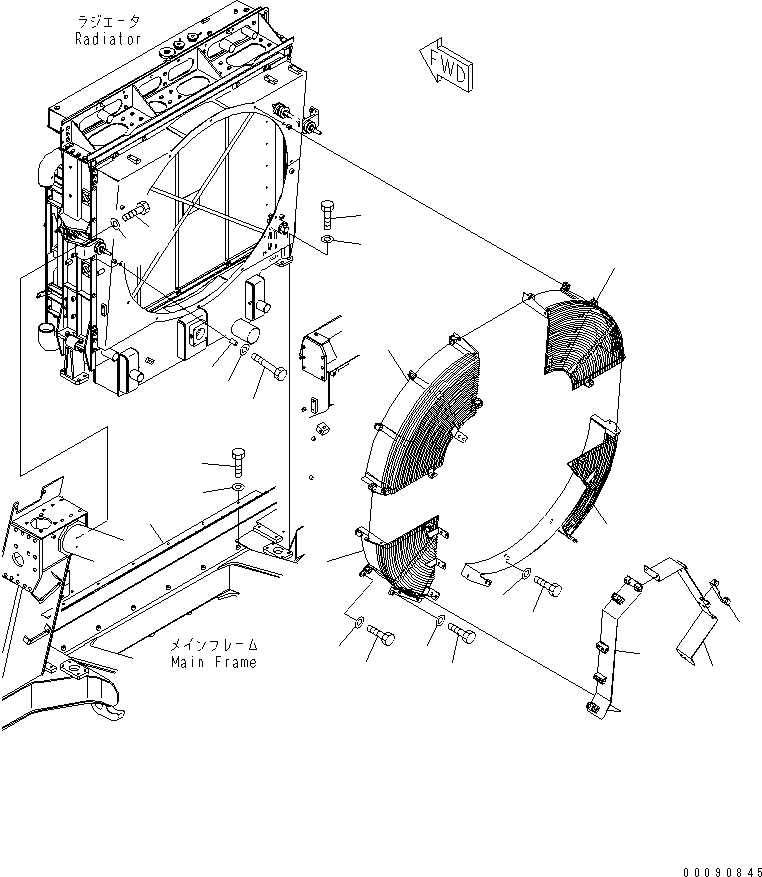 Komatsu parts book diagram for HD785-7 S/N 7001-8172: RADIATOR (FAN NET AND MOUNTING PARTS) (EU SAFETY REGULATION)(#8159-)