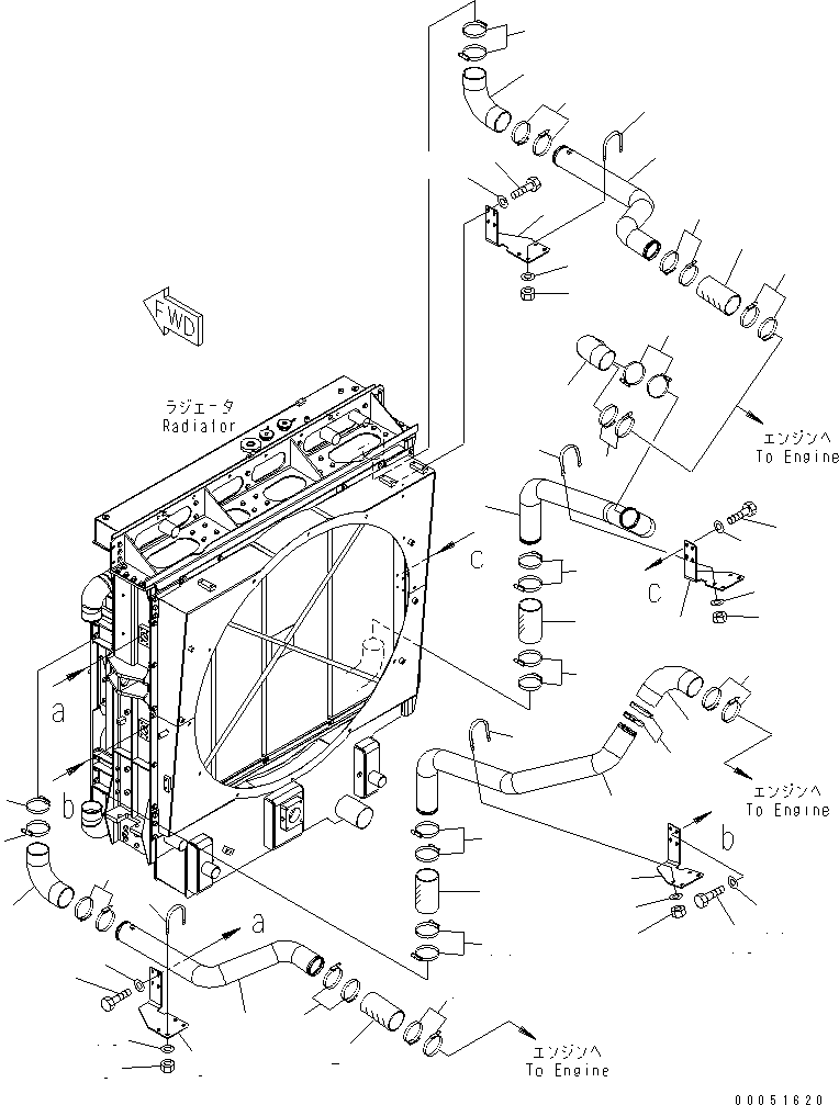 Komatsu parts book diagram for HD785-7 S/N 7001-8172: COOLANT LINE (AIR INTAKE PIPING)(#7001-7168)