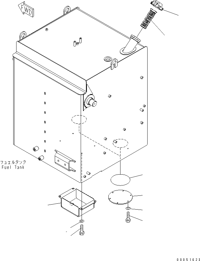 Komatsu parts book diagram for HD785-7 S/N 7001-8172: FUEL TANK (TANK) (2/2) (WITH VANDALISM PROTECTION AND W-VALVE)(#7169-)