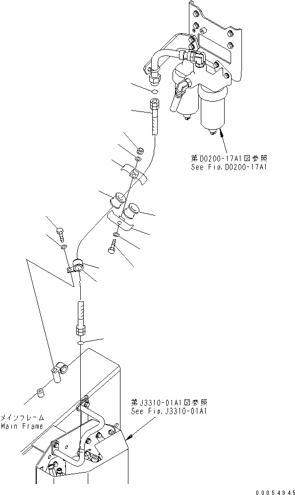 Komatsu parts book diagram for HD785-7 S/N 7001-8172: FUEL LINE (WATER SEPARATOR TO FILTER) (L.H.) (FOR ADDITIONAL FUEL FILTER)(#7001-7168)