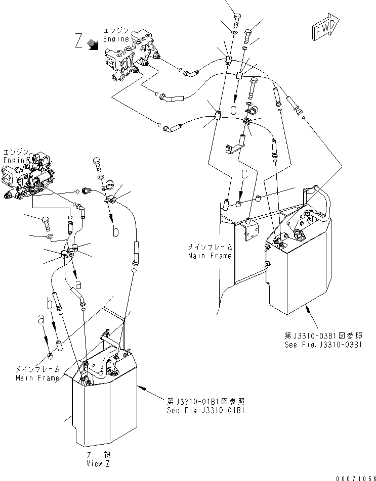 Komatsu parts book diagram for HD785-7 S/N 7001-8172: FUEL LINE (FILTER TO ENGINE) (CLAMP) (FOR ADDITIONAL FUEL FILTER)(#7169-)